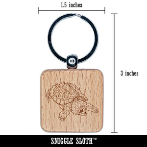 Alligator Snapping Turtle Engraved Wood Square Keychain Tag Charm