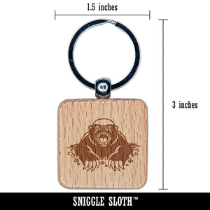 Angry Honey Badger Engraved Wood Square Keychain Tag Charm