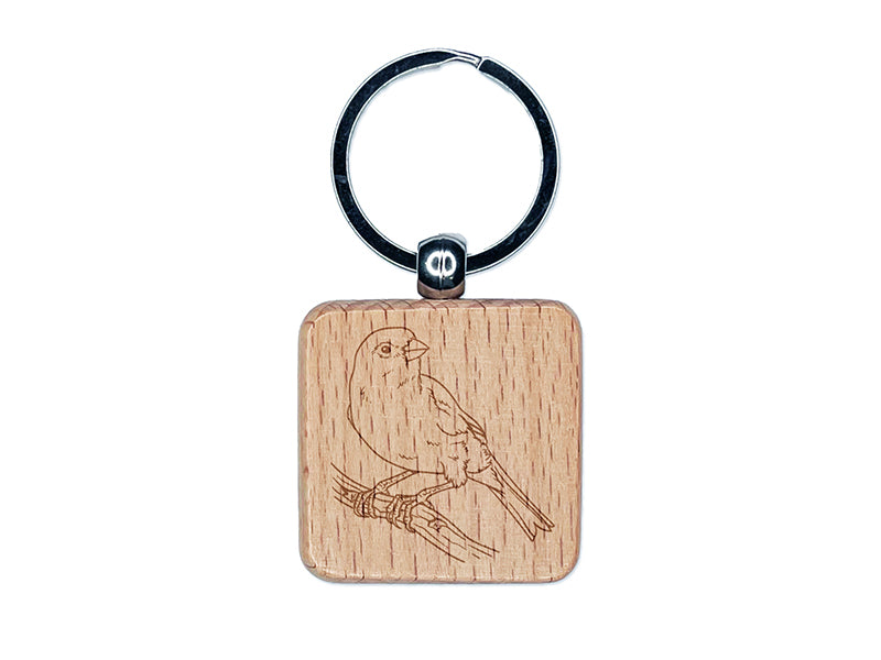 Canary Songbird Bird Engraved Wood Square Keychain Tag Charm