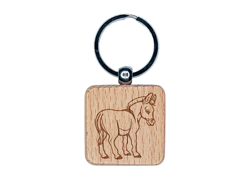 Donkey Looking Over Shoulder Butt Engraved Wood Square Keychain Tag Charm