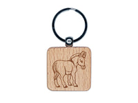 Donkey Looking Over Shoulder Butt Engraved Wood Square Keychain Tag Charm