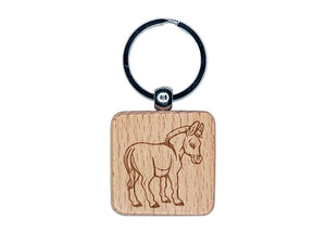 Donkey Looking Over Shoulder Butt Engraved Wood Square Keychain Tag Charm