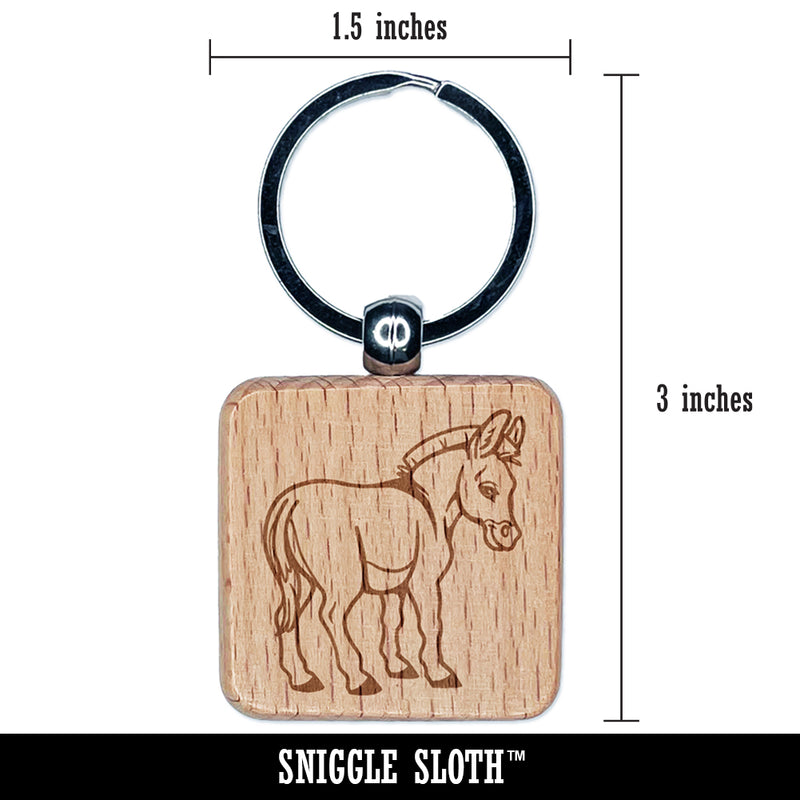 Donkey Looking Over Shoulder Butt Engraved Wood Square Keychain Tag Charm