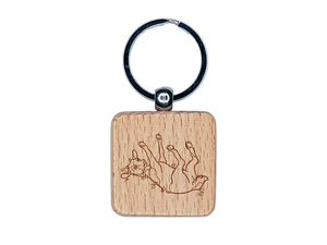 Fainting Goat Engraved Wood Square Keychain Tag Charm