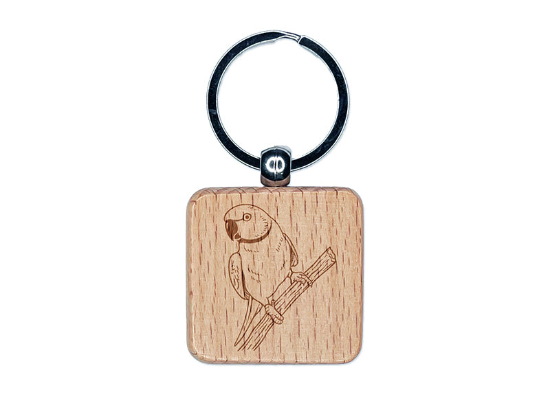 Indian Ring-Necked Parakeet Rose-Ringed Bird Parrot Engraved Wood Square Keychain Tag Charm
