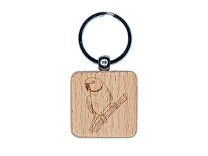 Indian Ring-Necked Parakeet Rose-Ringed Bird Parrot Engraved Wood Square Keychain Tag Charm