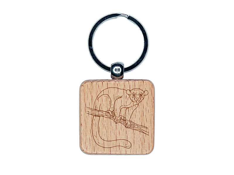 Kinkajou Honey Bear Engraved Wood Square Keychain Tag Charm