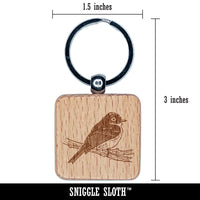 Phoebe Bird on a Branch Engraved Wood Square Keychain Tag Charm