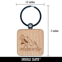 Roseate Spoonbill Wading in Water Bird Engraved Wood Square Keychain Tag Charm