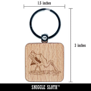 Roseate Spoonbill Wading in Water Bird Engraved Wood Square Keychain Tag Charm