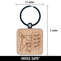 Screaming Goat Engraved Wood Square Keychain Tag Charm