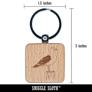 Seagull on a Post Bird Engraved Wood Square Keychain Tag Charm