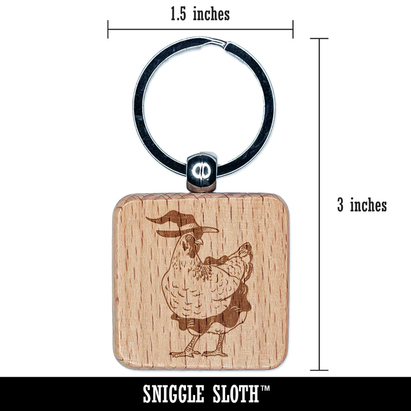 Witch Hen Halloween Holiday Chicken Engraved Wood Square Keychain Tag Charm