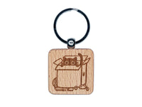 Cat in Box Blank for Notes Lists Memos Engraved Wood Square Keychain Tag Charm