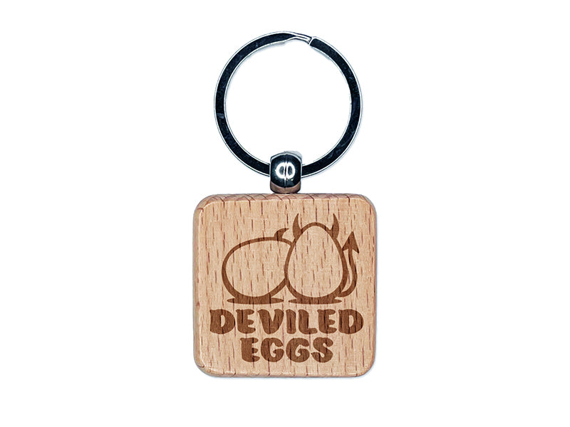 Deviled Eggs Funny Pun Engraved Wood Square Keychain Tag Charm