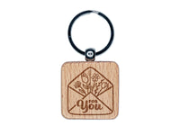 Envelope with Flowers Gift Mail For You Engraved Wood Square Keychain Tag Charm