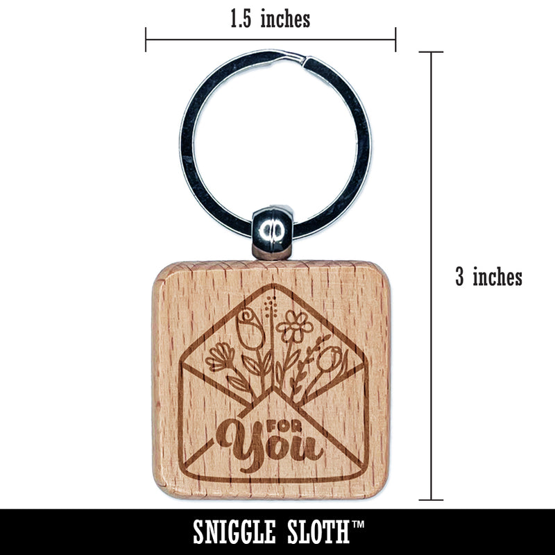 Envelope with Flowers Gift Mail For You Engraved Wood Square Keychain Tag Charm