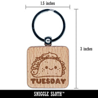 Happy Taco Tuesday Engraved Wood Square Keychain Tag Charm