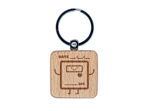 Happy Scale Weight Tracker with Date Pound Lbs Health Fitness Engraved Wood Square Keychain Tag Charm