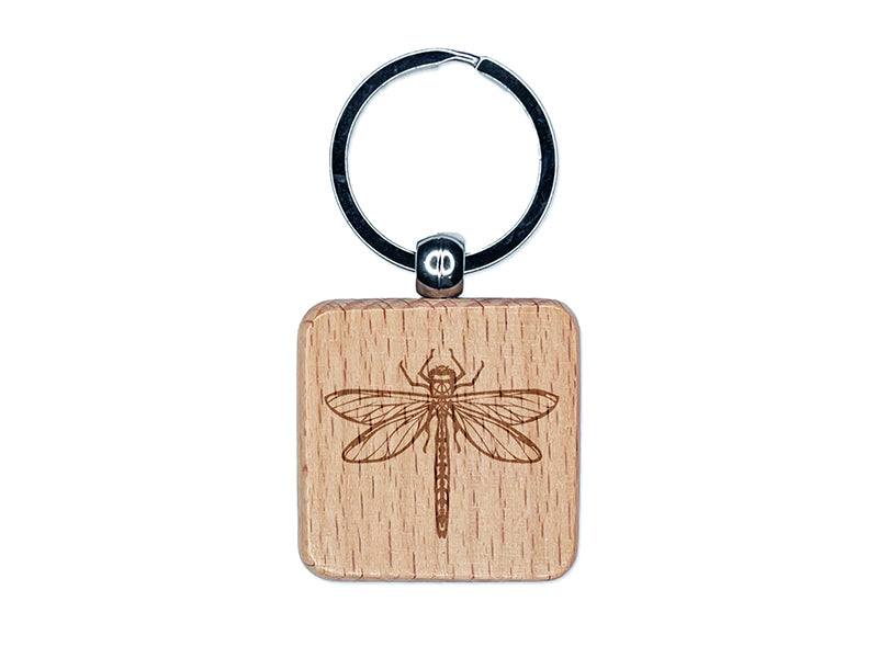 Detailed Dragonfly Insect Darter Darner Engraved Wood Square Keychain Tag Charm