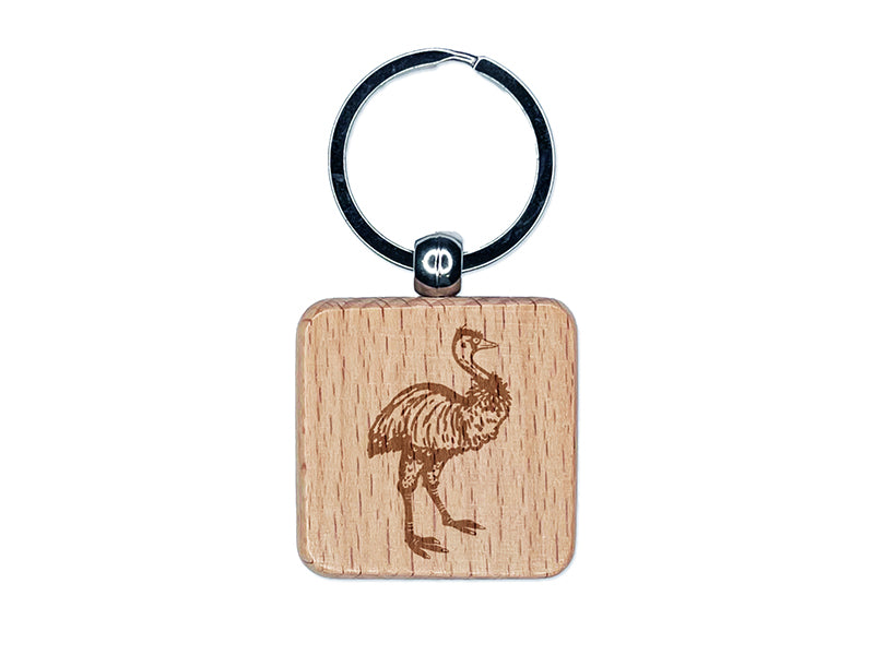 Emu Large Australian Flightless Bird Engraved Wood Square Keychain Tag Charm