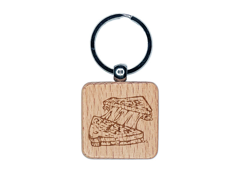 Grilled Cheese Sandwich Toast Engraved Wood Square Keychain Tag Charm