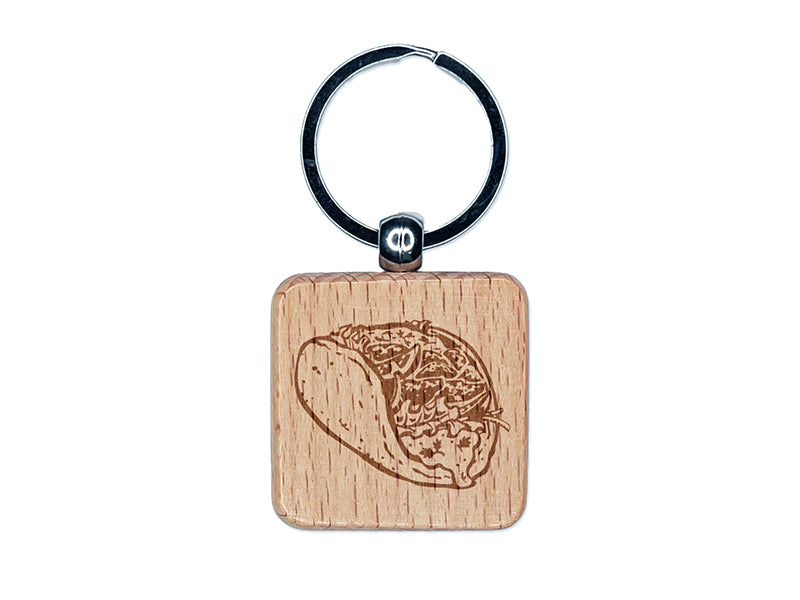 Gyro Greek Lamb Beef Sandwich Pita Wrap Engraved Wood Square Keychain Tag Charm