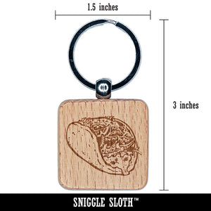 Gyro Greek Lamb Beef Sandwich Pita Wrap Engraved Wood Square Keychain Tag Charm