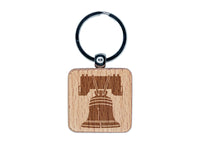 Liberty Bell Philadelphia Landmark United States of America Engraved Wood Square Keychain Tag Charm