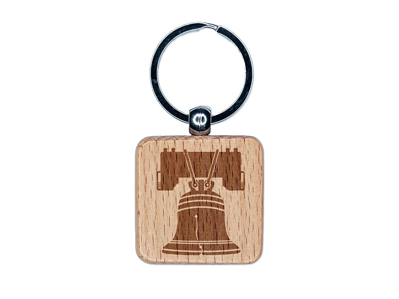 Liberty Bell Philadelphia Landmark United States of America Engraved Wood Square Keychain Tag Charm