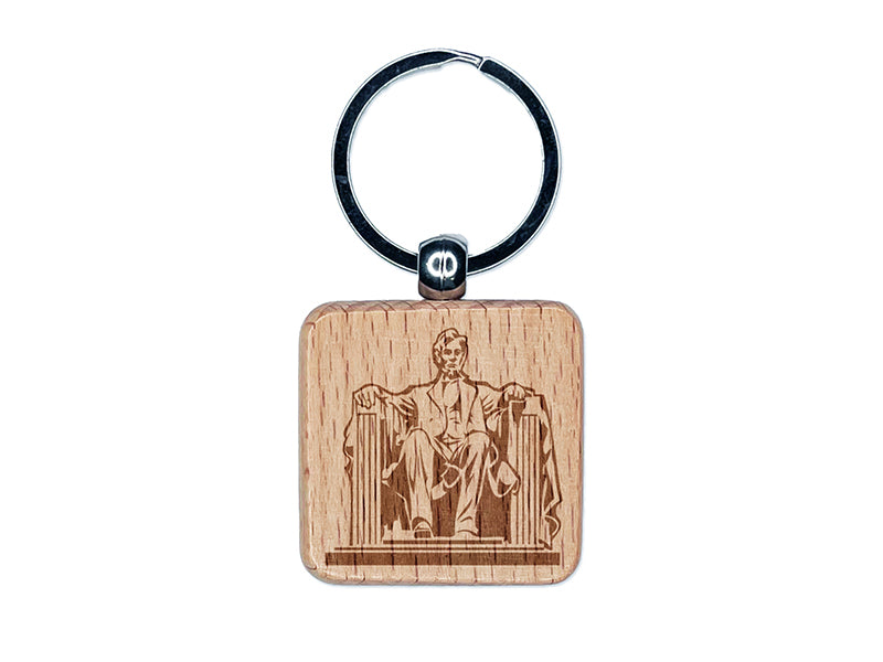 Lincoln Memorial United States of America Landmark Statue Engraved Wood Square Keychain Tag Charm
