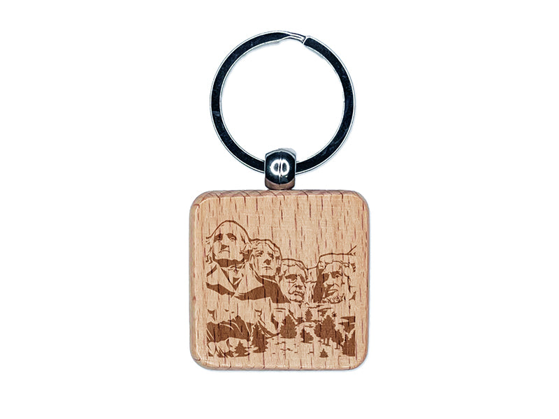 Mount Rushmore National Memorial Landmark US Presidents Engraved Wood Square Keychain Tag Charm