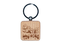 Mount Rushmore National Memorial Landmark US Presidents Engraved Wood Square Keychain Tag Charm