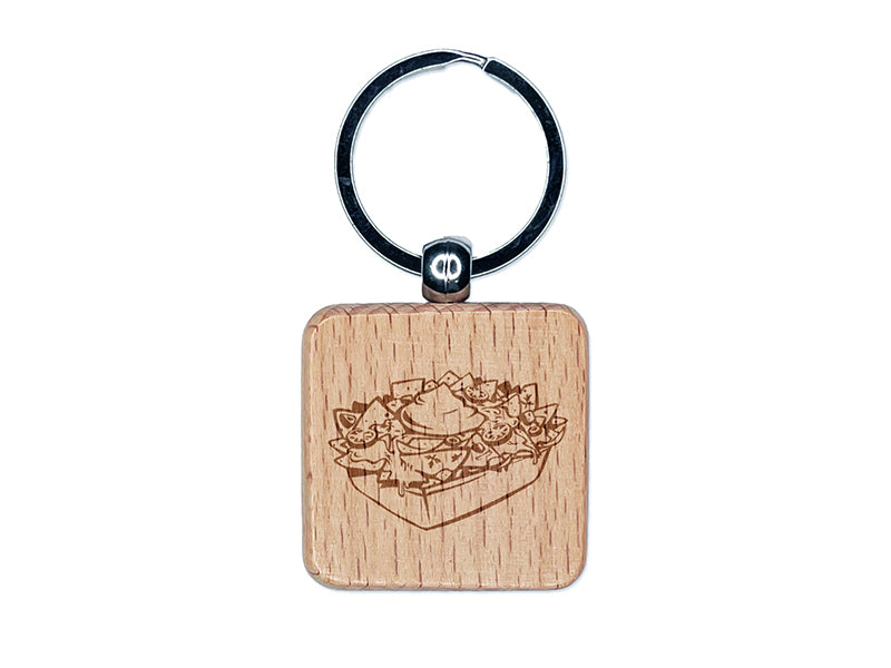 Nachos Tortilla Chips Mexican Food with Sour Cream Engraved Wood Square Keychain Tag Charm