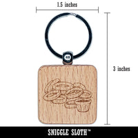 Onion Rings with Dipping Sauce Ketchup Fast Food Engraved Wood Square Keychain Tag Charm