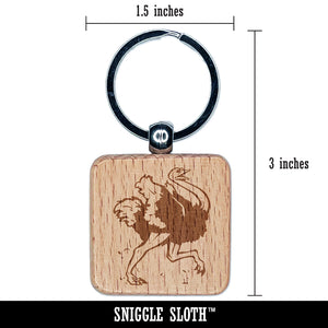 Running Ostrich Giant Bird Engraved Wood Square Keychain Tag Charm