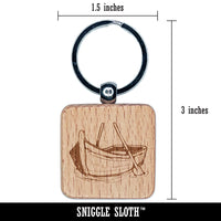 Sketchy Rowboat on the Water with Paddles Engraved Wood Square Keychain Tag Charm