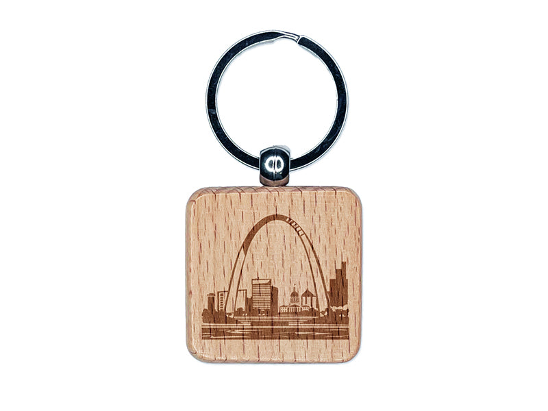 St Louis Gateway Arch Missouri Landmark Engraved Wood Square Keychain Tag Charm