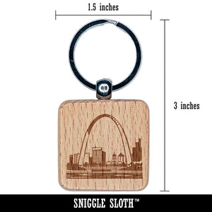 St Louis Gateway Arch Missouri Landmark Engraved Wood Square Keychain Tag Charm