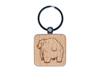 Standing Bear Looking Behind Engraved Wood Square Keychain Tag Charm