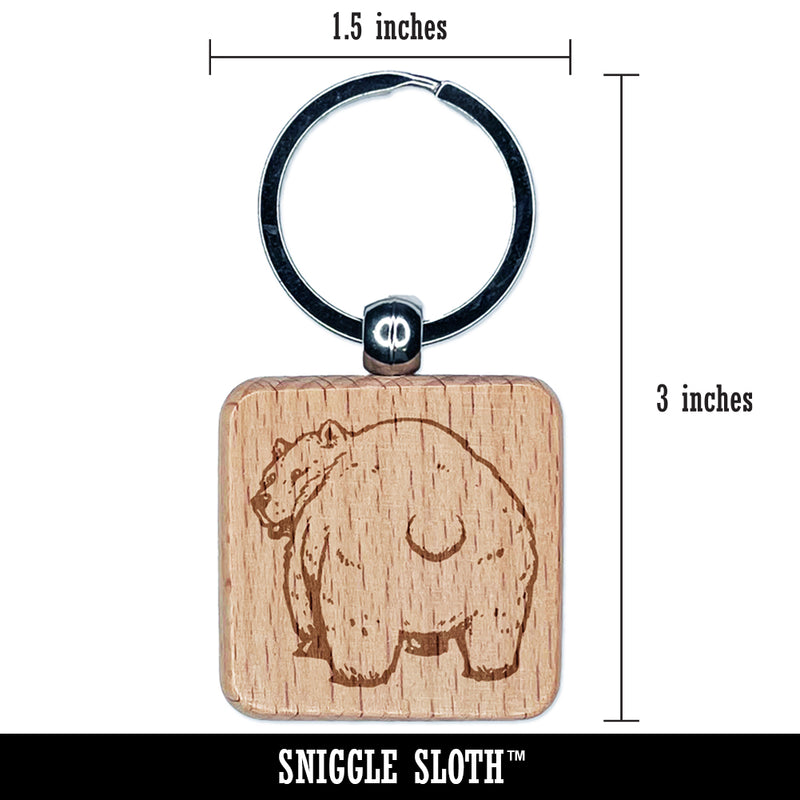 Standing Bear Looking Behind Engraved Wood Square Keychain Tag Charm