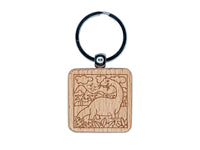 Brontosaurus Eating in Water Dinosaur Engraved Wood Square Keychain Tag Charm