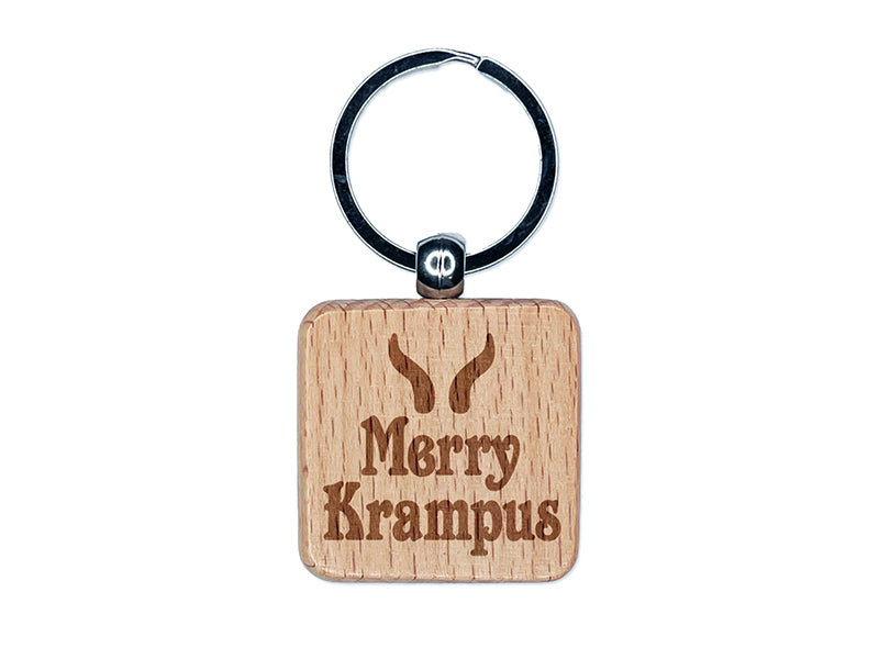 Merry Krampus Horns Christmas Engraved Wood Square Keychain Tag Charm