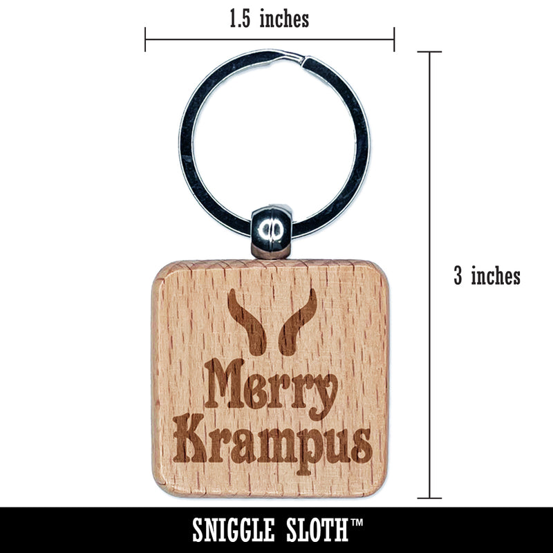 Merry Krampus Horns Christmas Engraved Wood Square Keychain Tag Charm