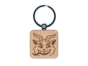 Peeking Krampus Christmas Engraved Wood Square Keychain Tag Charm