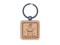 Christmas Mistletoe Mistletoad Pun Engraved Wood Square Keychain Tag Charm