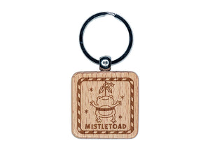 Christmas Mistletoe Mistletoad Pun Engraved Wood Square Keychain Tag Charm