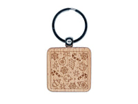 Christmas Ornaments Snowflakes Candy Canes Engraved Wood Square Keychain Tag Charm