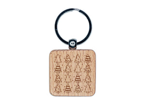 Christmas Trees Galore Pattern Engraved Wood Square Keychain Tag Charm