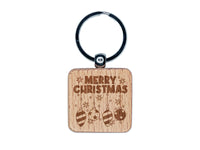 Merry Christmas Hanging Ornaments Engraved Wood Square Keychain Tag Charm